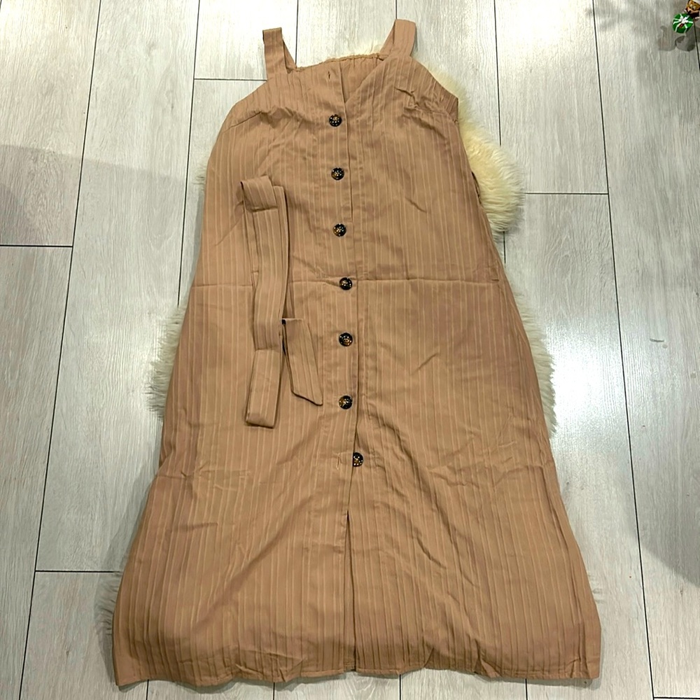 Shein Button Front Dress Sleeveless Blush Pink Midi Length & Side Slits Sz Large